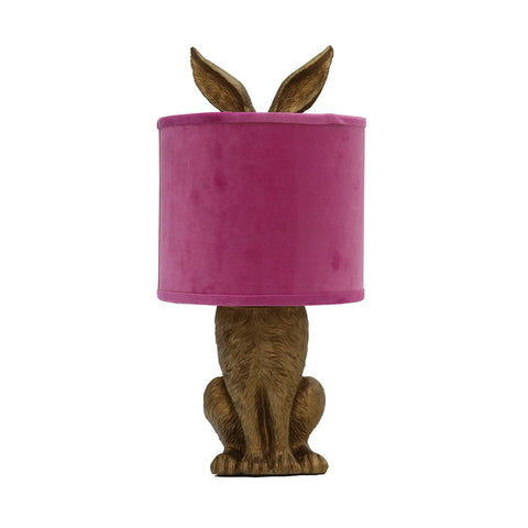 Adorable & Quirky Gold Rabbit Bunny Table Lamp Pink Shade