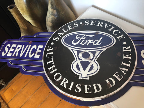 Ford Service Large Rustic Embossed Metal Wall Art Man Cave Sign