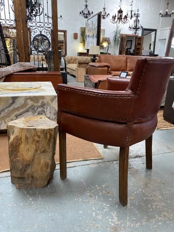 Tan Full Grain Leather Tub Chair / Occasional Chair - Crocodile Effect