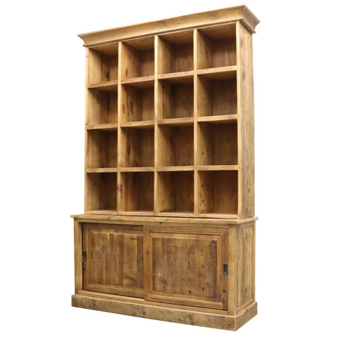 Cuba Reclaimed Pine Hutch Dresser / Sideboard Bookcase With Sliding Cupboard Doors