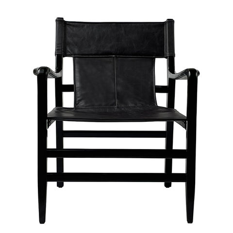 Louis Armchair / Occasional Chair Vintage Black Leather & Wood