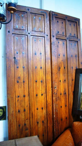 Pair Of Exterior Oversize Front Doors Authetic Rustic Mexican Wood & Hand Forged Iron Detail