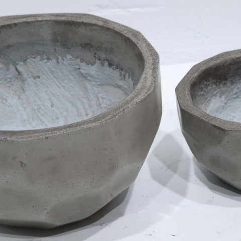 Geometric Bowl Shaped Concrete Outdoor Planter Set