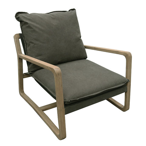 Acer Army Green Relaxed Luxury Oak & Cotton Lounge Chair