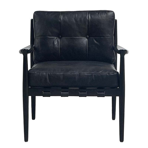 Vienna Vintage Black Leather & Oak Frame Club Chair / Armchair