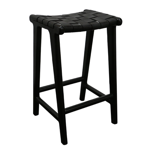 London Black Leather & Teak Wood Counter Stool / Bar Stool