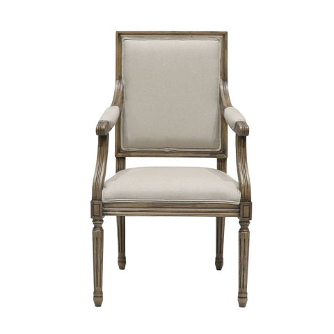 Square Louis XVI French Style Oak & Linen Dining Chair Armchair - Handcrafted & Carved