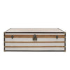 Bygone Voyager Steamer Trunk Coffee Table White Aged Leather & Gold Hardware