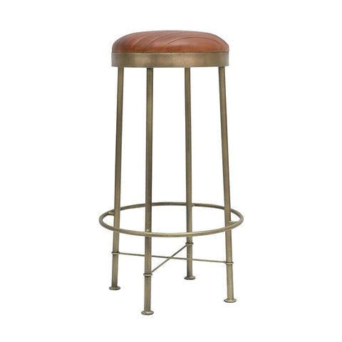 Bar Stool Chandri Hammered Brass & Leather Barstool - 75cm