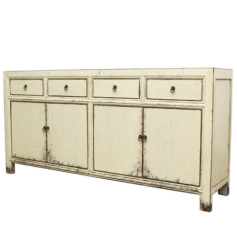 Shabby Chic Vintage Cream Oriental 4 Door Sideboard / Hutch