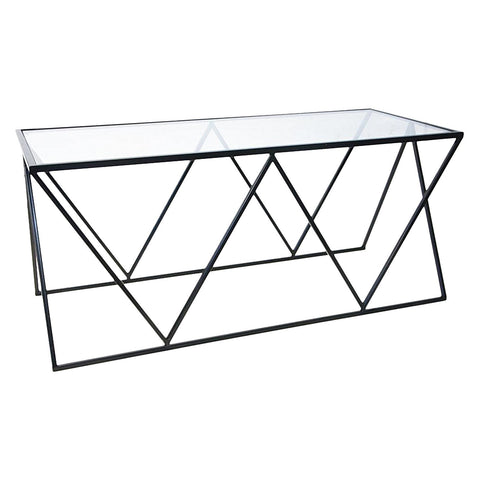 Geometric Metal Coffee Table With Glass Top
