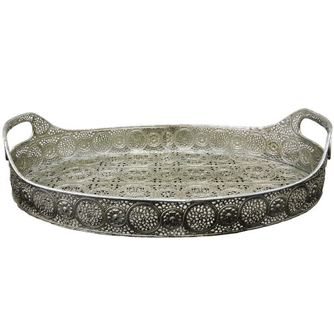 Monteray Silver Shabby Chic Tray Interior Decorative Showpiece