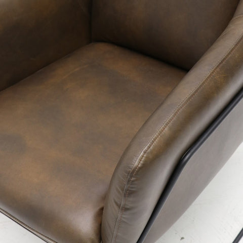 Modern Abstract Aged Brown Italian Design Style Leather Sofa Armchair