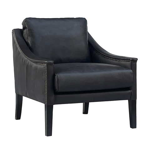 Ralph Armchair / Occasional Chair Vintage Black Leather & Oak Wood