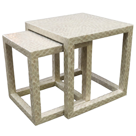 Ivory Mosaic Mother of Pearl Side Table Nesting Table Set