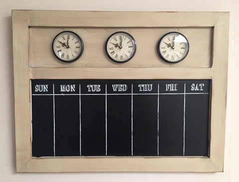 Country Villa Rustic Memo Chalk Board + Clocks
