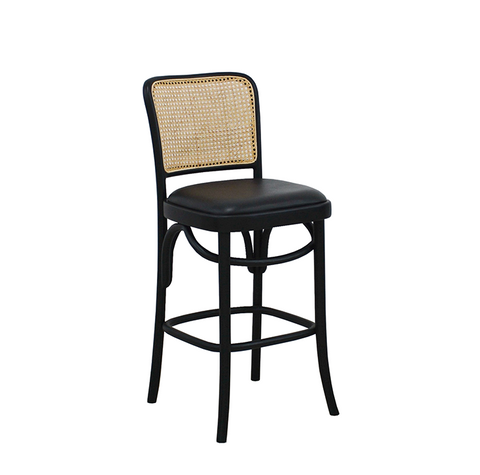 Weston Black Leather & Rattan Bar Stool Barstool