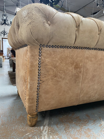2.4m Chesterfield Full Grain Luxury Leather & Oak Sofa / Lounge “Ruina” Design by Roman Jaureguy