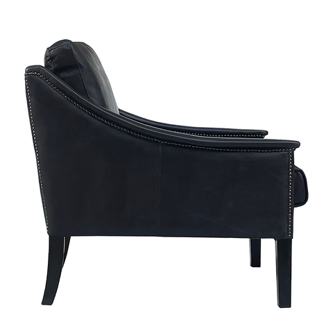 Ralph Armchair / Occasional Chair Vintage Black Leather & Oak Wood