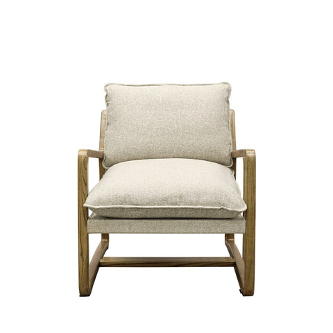 Finlay Oak & Natural Linen Geometric Modern Art Lounge Chair Armchair