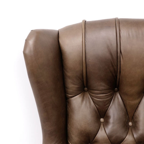 Sanford Wingback Antique Style Armchair / Occasional Chair Nutmeg Italian Leather