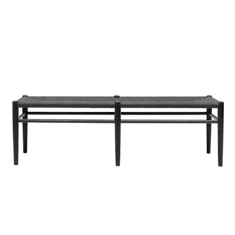 Joffre Black Rattan Weave & Oak Wood Bench Seat