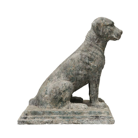 Large Aged Finish Clay Dog Statue Decorative Sculpture