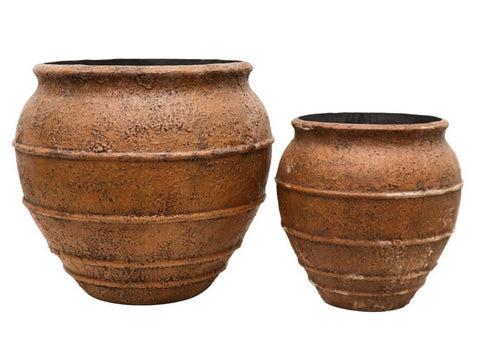 Taranto Rustic Concrete Large & Medium Planter Set - Iron Ore / Rust Inspired Finish