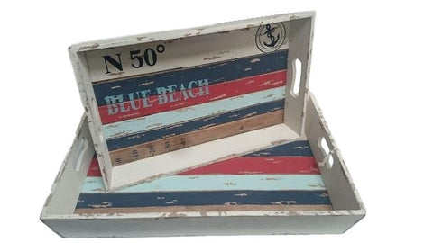 Shabby Chic Beach Themed Decorative or Outdoor Entertaining Serving Trays (Set of 2)