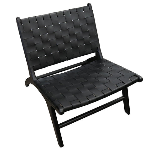 London Black Leather & Teak Wood Lazy Lounge Chair