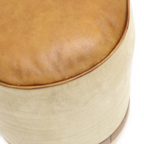 Chandri Leather & Canvas Pouf Stool / Seat