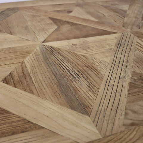 Cumbria Geometric Inlay Reclaimed Elm Wood & Iron Base Coffee Table