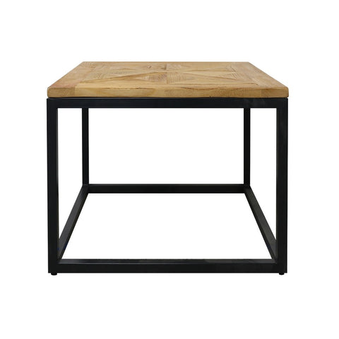 Cumbria Geometric Inlay Reclaimed Elm Wood & Iron Base Side Table