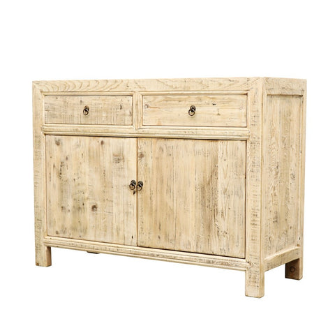 Natural White Washed Oriental 2 Door Sideboard Table