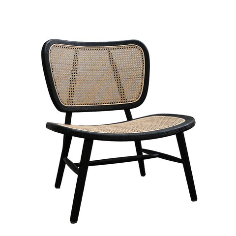 Gloria Lounge Chair Stylish Rattan & Oak - Black