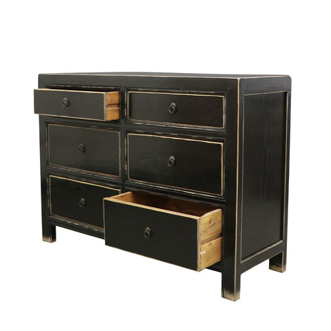 Shabby Chic Black Oriental 6 Drawer Dresser / Commode