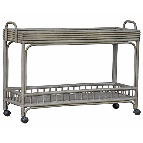 Wakatipu Old Grey Rattan XXL Bar Cart Side Table With Wheels