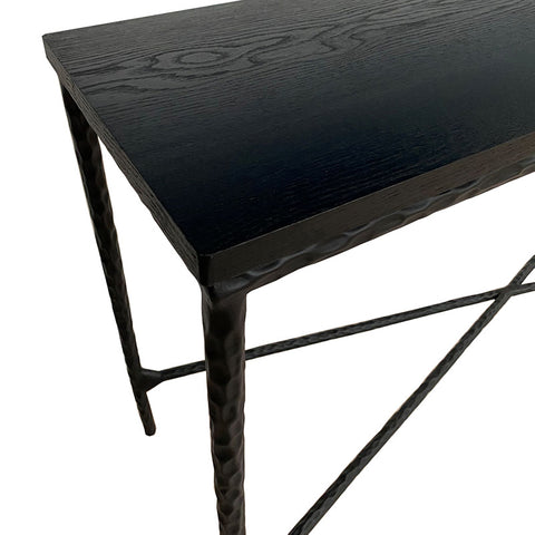 Blenheim Geometric Black Iron & Wood Console Table / Hall Table