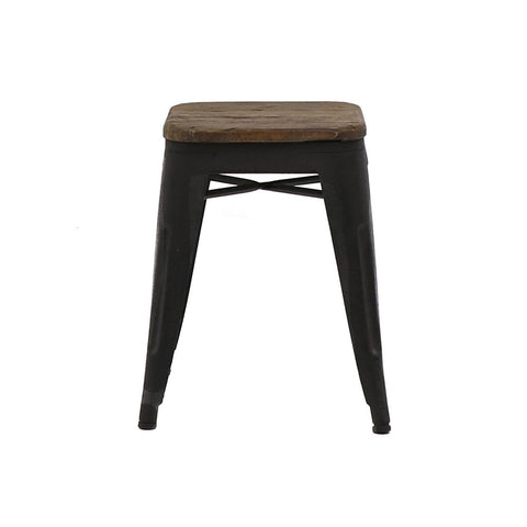 Colonial Rustic Industrial Chic Side Table / Stool Designer Elm Wood & Iron - 45cm