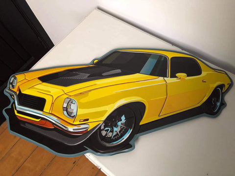 Yellow Embossed Camaro Hot Wheels Wall Art Sign