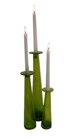 Green Handblown Mexican Glass Candleholders Candlesticks / Bud Vases