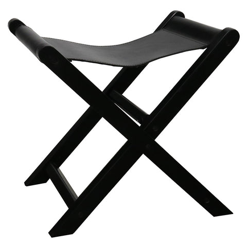 Castillo Leather & Teak Wood Black Folding Stool