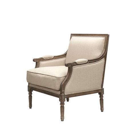 Lotta French Country Country Chic Oak & Linen Armchair / Occasional Chair
