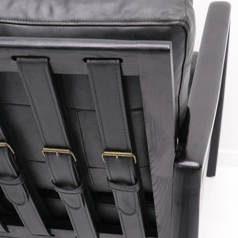 Black Leather & Black Wood Frame Reid Contemporary Elegance Sofa / Lounge Armchair