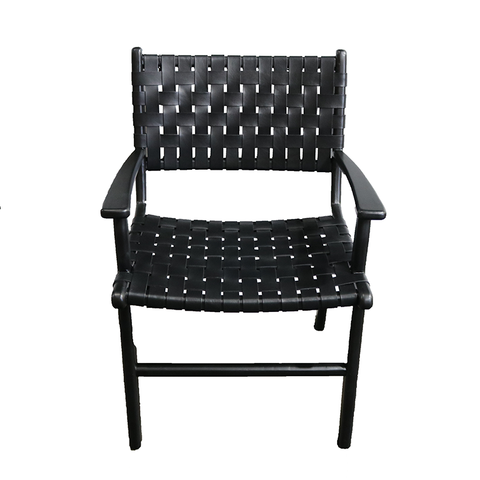 London Black Leather & Teak Wood Carver Chair / Armchair