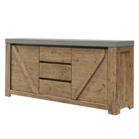 Alorac Modern Concrete & Acacia Hardwood Sideboard - Soft Close Doors & Drawers