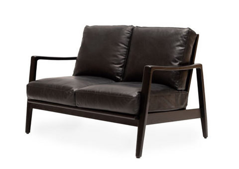 Contemporary Elegance Reid Black Leather & Black Wood Frame Two Seater Sofa / Lounge