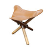 Tan Leather & Teak Wood Pellini Foldup Stool - Modern Chic