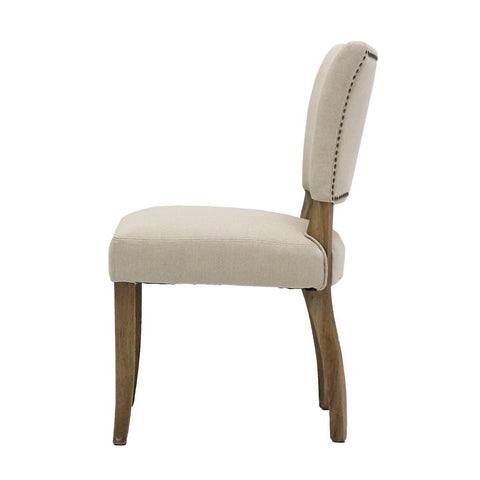 Oak & Cream Linen Modern Vintage Stud Detail Dining Chair