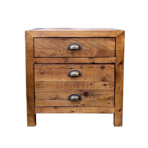 Printmaker Antique Industrial Style Reclaimed Pine Bedside Table